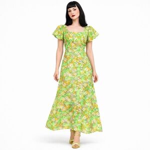 1960s Floral Empire Waist Maxi Dress Vintage Mod Small